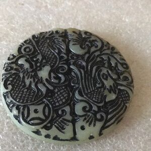 Intricate Carved jade dragon Round Pendant